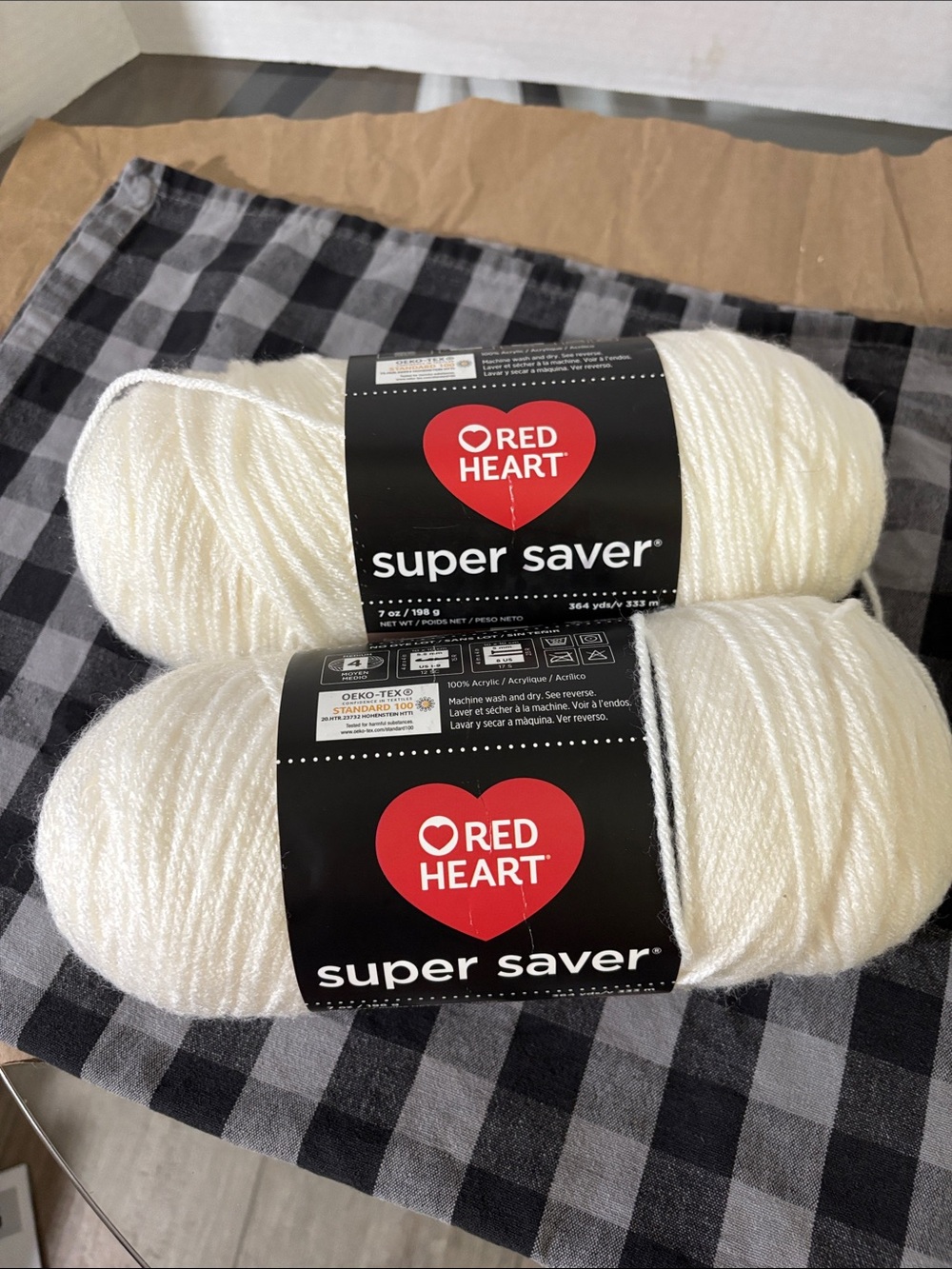 2- Red Heart Super Saver Yarn - White 7 Ozs. (2 Ball Per Skein)